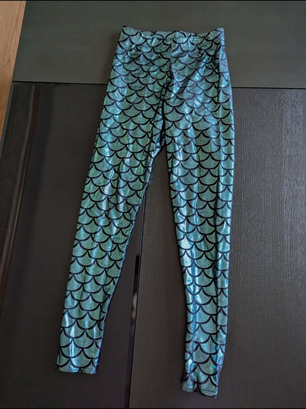 BlackMilk Metallic Teal and Black Mermaid Scale Leggings